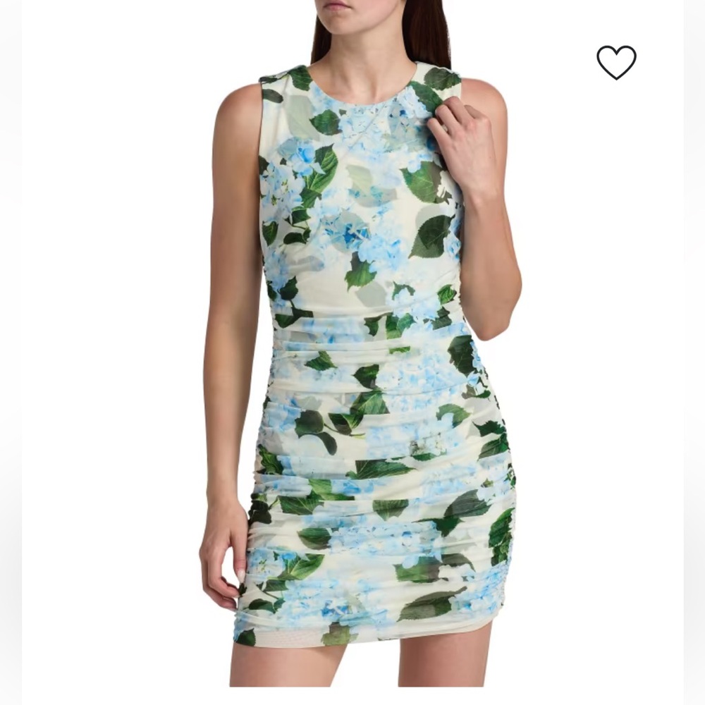 L'AGENCE Sallie Blue and Green Hydrangea Ruched Mini Dress Size 6 New w/ tags